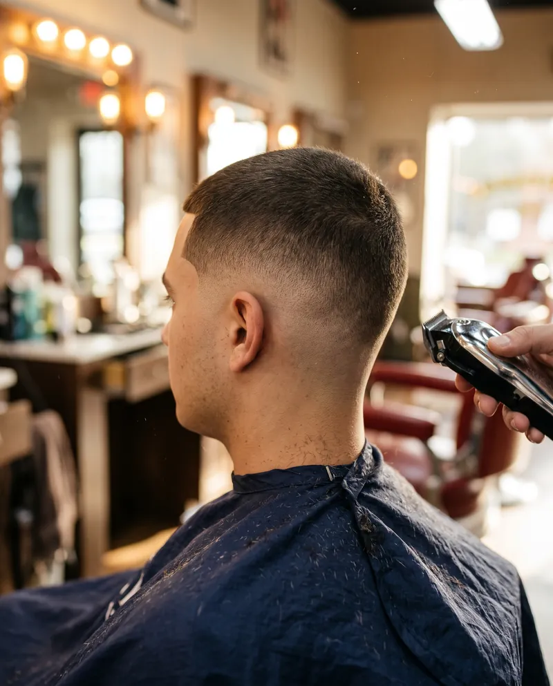 Close up of a fresh skin fade with a sharp line up